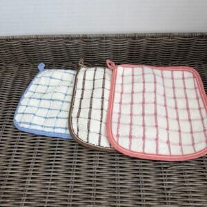 Vintage Cannon Checked Brown Blue Pink Potholders Set Of 3